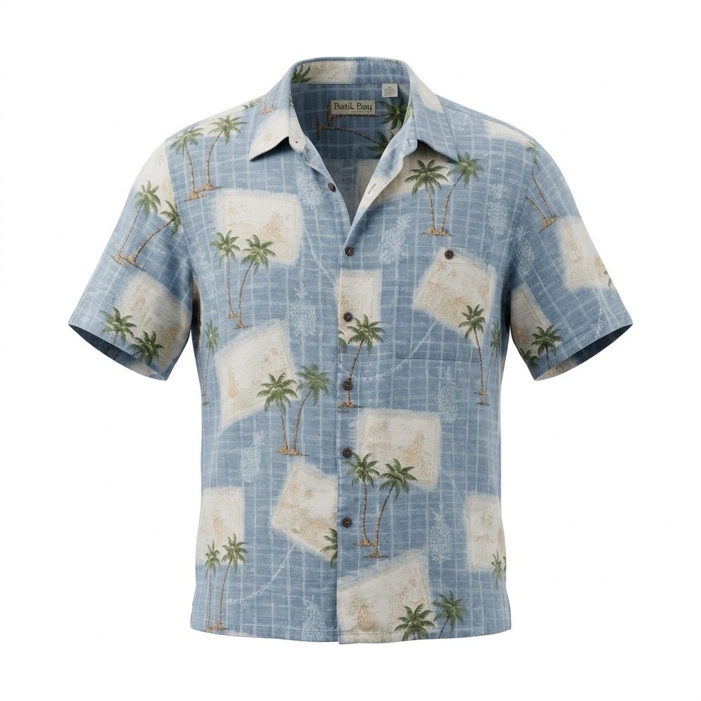 Batik Bay Mens XXL Blue Palm Tree Pineapple Tropical Short Sleeve Vacation Shirt